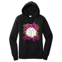 Breast Cancer Ribbon Pink Out Volleyball Pink Ribbon Leopard Women's Pullover Hoodie