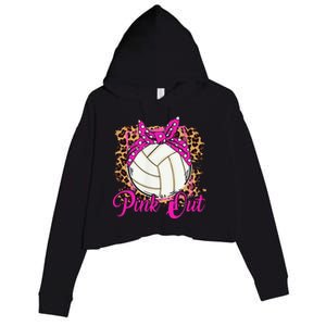 Breast Cancer Ribbon Pink Out Volleyball Pink Ribbon Leopard Crop Fleece Hoodie