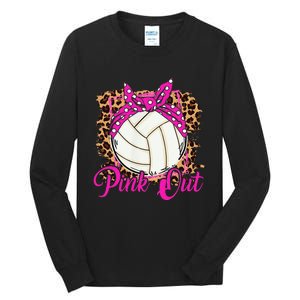 Breast Cancer Ribbon Pink Out Volleyball Pink Ribbon Leopard Tall Long Sleeve T-Shirt