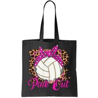 Breast Cancer Ribbon Pink Out Volleyball Pink Ribbon Leopard Tote Bag