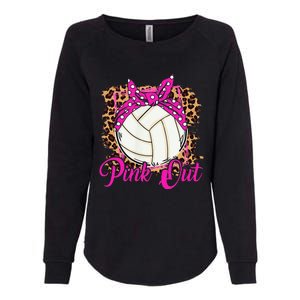 Breast Cancer Ribbon Pink Out Volleyball Pink Ribbon Leopard Womens California Wash Sweatshirt