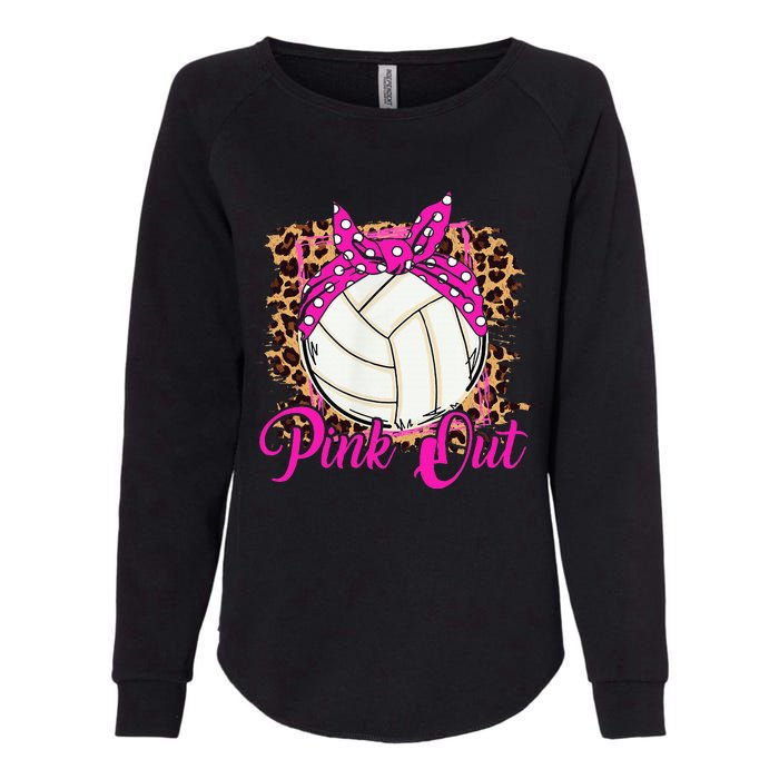 Breast Cancer Ribbon Pink Out Volleyball Pink Ribbon Leopard Womens California Wash Sweatshirt