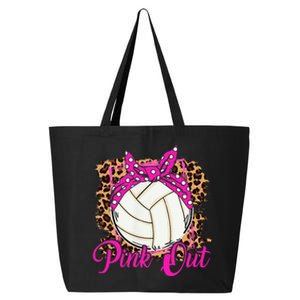 Breast Cancer Ribbon Pink Out Volleyball Pink Ribbon Leopard 25L Jumbo Tote