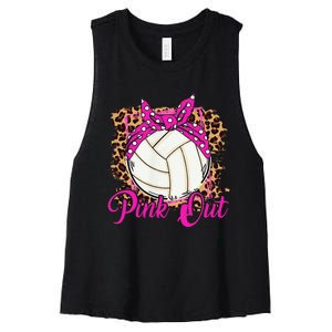 Breast Cancer Ribbon Pink Out Volleyball Pink Ribbon Leopard Women's Racerback Cropped Tank