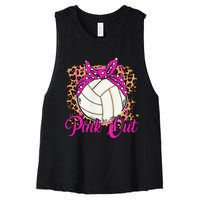 Breast Cancer Ribbon Pink Out Volleyball Pink Ribbon Leopard Women's Racerback Cropped Tank