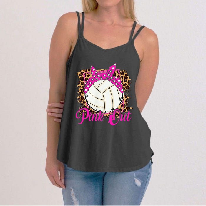 Breast Cancer Ribbon Pink Out Volleyball Pink Ribbon Leopard Women's Strappy Tank