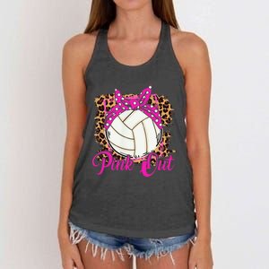 Breast Cancer Ribbon Pink Out Volleyball Pink Ribbon Leopard Women's Knotted Racerback Tank