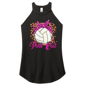 Breast Cancer Ribbon Pink Out Volleyball Pink Ribbon Leopard Women's Perfect Tri Rocker Tank