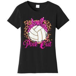 Breast Cancer Ribbon Pink Out Volleyball Pink Ribbon Leopard Women's T-Shirt