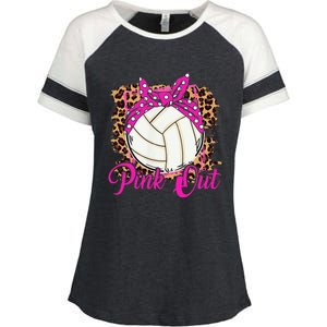 Breast Cancer Ribbon Pink Out Volleyball Pink Ribbon Leopard Enza Ladies Jersey Colorblock Tee