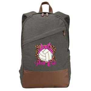 Breast Cancer Ribbon Pink Out Volleyball Pink Ribbon Leopard Cotton Canvas Backpack