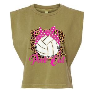 Breast Cancer Ribbon Pink Out Volleyball Pink Ribbon Leopard Garment-Dyed Women's Muscle Tee