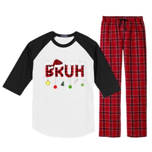 Bruh Christmas Red Plaid Merry Christmas Buffalo Santa Hat Xmas Pajama Raglan Sleeve Pajama Set