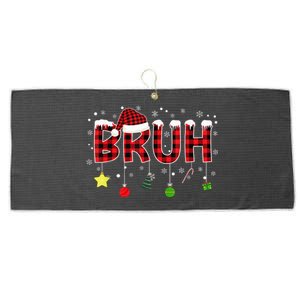 Bruh Christmas Red Plaid Merry Christmas Buffalo Santa Hat Xmas Pajama Large Microfiber Waffle Golf Towel