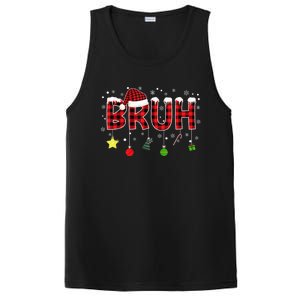 Bruh Christmas Red Plaid Merry Christmas Buffalo Santa Hat Xmas Pajama PosiCharge Competitor Tank