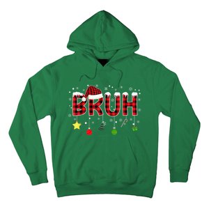 Bruh Christmas Red Plaid Merry Christmas Buffalo Santa Hat Xmas Pajama Hoodie