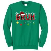 Bruh Christmas Red Plaid Merry Christmas Buffalo Santa Hat Xmas Pajama Sweatshirt