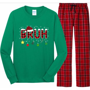 Bruh Christmas Red Plaid Merry Christmas Buffalo Santa Hat Xmas Pajama Long Sleeve Pajama Set