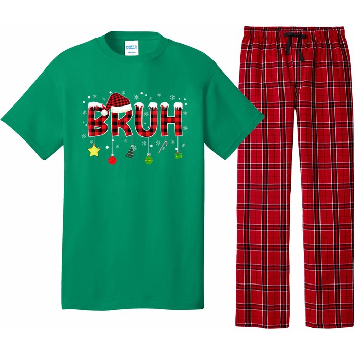 Bruh Christmas Red Plaid Merry Christmas Buffalo Santa Hat Xmas Pajama Pajama Set