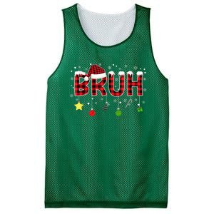 Bruh Christmas Red Plaid Merry Christmas Buffalo Santa Hat Xmas Pajama Mesh Reversible Basketball Jersey Tank