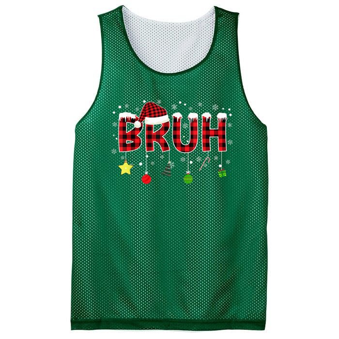 Bruh Christmas Red Plaid Merry Christmas Buffalo Santa Hat Xmas Pajama Mesh Reversible Basketball Jersey Tank