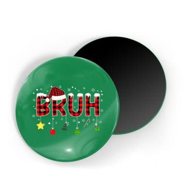 Bruh Christmas Red Plaid Merry Christmas Buffalo Santa Hat Xmas Pajama Magnet