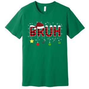 Bruh Christmas Red Plaid Merry Christmas Buffalo Santa Hat Xmas Pajama Premium T-Shirt