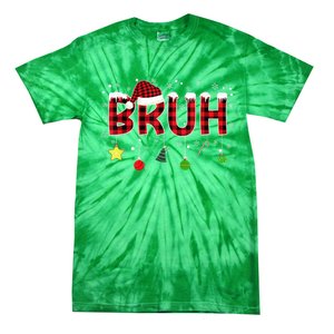 Bruh Christmas Red Plaid Merry Christmas Buffalo Santa Hat Xmas Pajama Tie-Dye T-Shirt