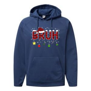 Bruh Christmas Red Plaid Merry Christmas Buffalo Santa Hat Xmas Pajama Performance Fleece Hoodie