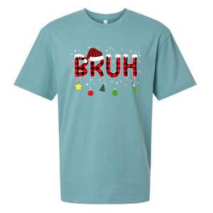 Bruh Christmas Red Plaid Merry Christmas Buffalo Santa Hat Xmas Pajama Sueded Cloud Jersey T-Shirt