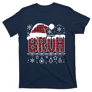 Bruh Christmas Red Plaid Merry Christmas Buffalo Santa Hat Pajama T-Shirt