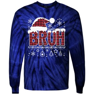 Bruh Christmas Red Plaid Merry Christmas Buffalo Santa Hat Pajama Tie-Dye Long Sleeve Shirt