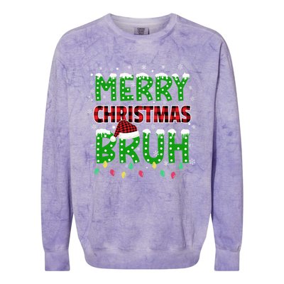 Bruh Christmas Red Green Plaid Merry Christmas Buffalo Santa Hat Pajama Colorblast Crewneck Sweatshirt