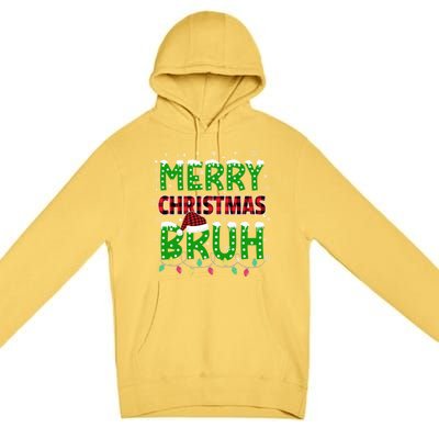 Bruh Christmas Red Green Plaid Merry Christmas Buffalo Santa Hat Pajama Premium Pullover Hoodie