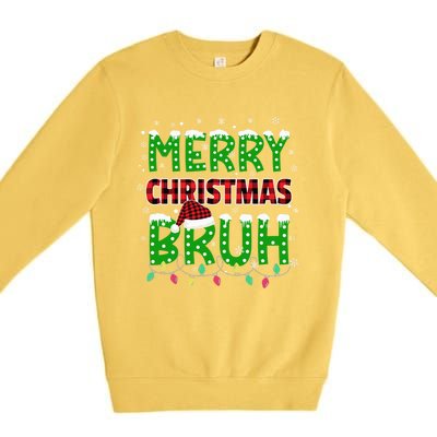 Bruh Christmas Red Green Plaid Merry Christmas Buffalo Santa Hat Pajama Premium Crewneck Sweatshirt