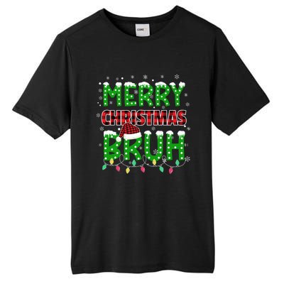 Bruh Christmas Red Green Plaid Merry Christmas Buffalo Santa Hat Pajama Tall Fusion ChromaSoft Performance T-Shirt