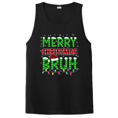 Bruh Christmas Red Green Plaid Merry Christmas Buffalo Santa Hat Pajama PosiCharge Competitor Tank