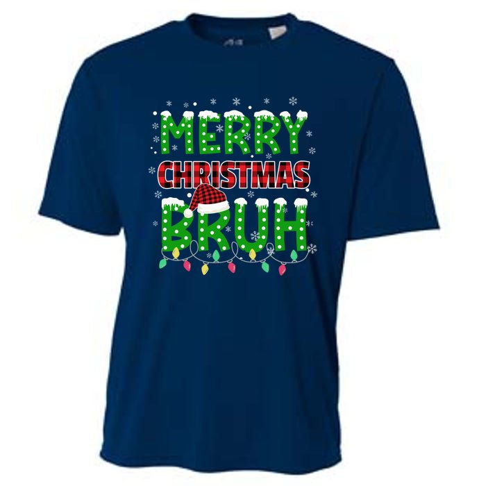 Bruh Christmas Red Green Plaid Merry Christmas Buffalo Santa Hat Pajama Cooling Performance Crew T-Shirt