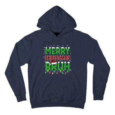 Bruh Christmas Red Green Plaid Merry Christmas Buffalo Santa Hat Pajama Hoodie