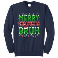 Bruh Christmas Red Green Plaid Merry Christmas Buffalo Santa Hat Pajama Sweatshirt