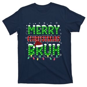 Bruh Christmas Red Green Plaid Merry Christmas Buffalo Santa Hat Pajama T-Shirt