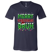 Bruh Christmas Red Green Plaid Merry Christmas Buffalo Santa Hat Pajama V-Neck T-Shirt