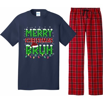 Bruh Christmas Red Green Plaid Merry Christmas Buffalo Santa Hat Pajama Pajama Set