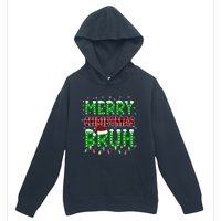 Bruh Christmas Red Green Plaid Merry Christmas Buffalo Santa Hat Pajama Urban Pullover Hoodie