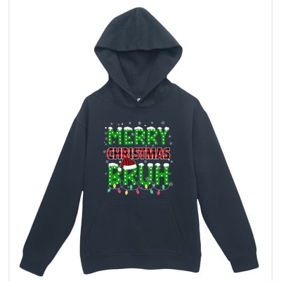 Bruh Christmas Red Green Plaid Merry Christmas Buffalo Santa Hat Pajama Urban Pullover Hoodie