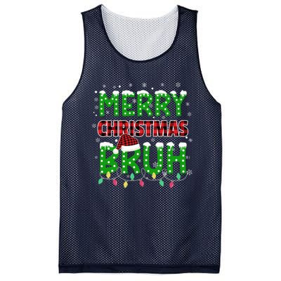 Bruh Christmas Red Green Plaid Merry Christmas Buffalo Santa Hat Pajama Mesh Reversible Basketball Jersey Tank