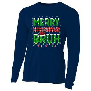 Bruh Christmas Red Green Plaid Merry Christmas Buffalo Santa Hat Pajama Cooling Performance Long Sleeve Crew