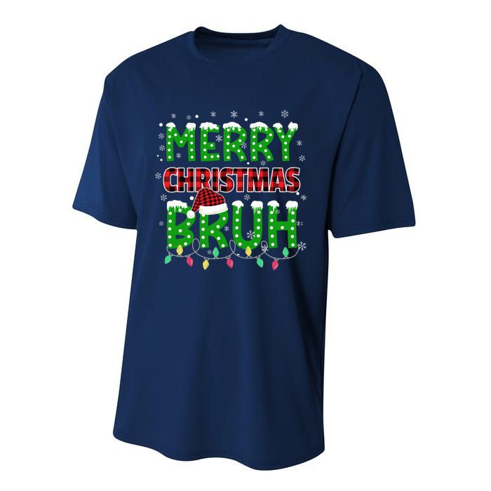 Bruh Christmas Red Green Plaid Merry Christmas Buffalo Santa Hat Pajama Performance Sprint T-Shirt