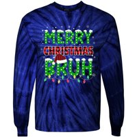 Bruh Christmas Red Green Plaid Merry Christmas Buffalo Santa Hat Pajama Tie-Dye Long Sleeve Shirt