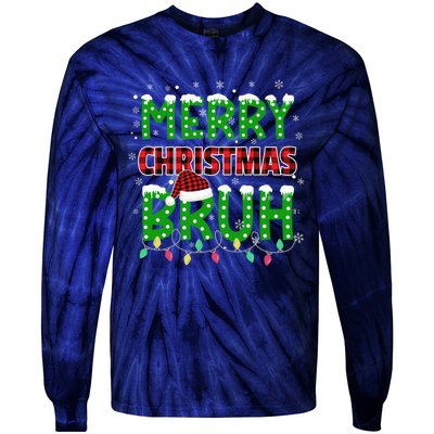 Bruh Christmas Red Green Plaid Merry Christmas Buffalo Santa Hat Pajama Tie-Dye Long Sleeve Shirt